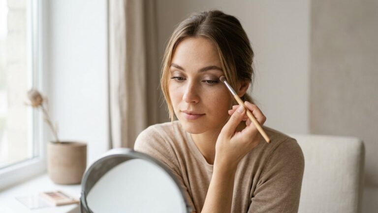 Application du fard à paupières avec un pinceau de maquillage