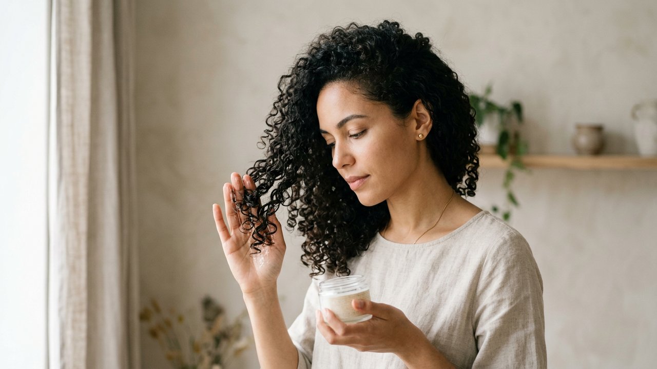 Application d'huile pénétrante sur cheveux crépus