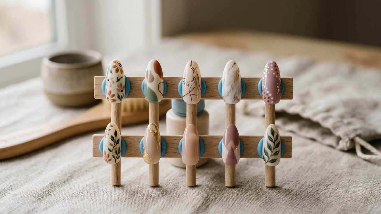 Capsules de press-on nails fixées sur patafix pour la personnalisation