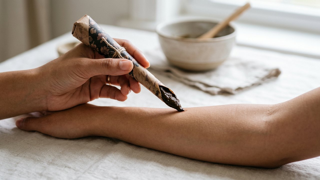 Cornet de pâte de henné prêt à être appliqué sur la peau