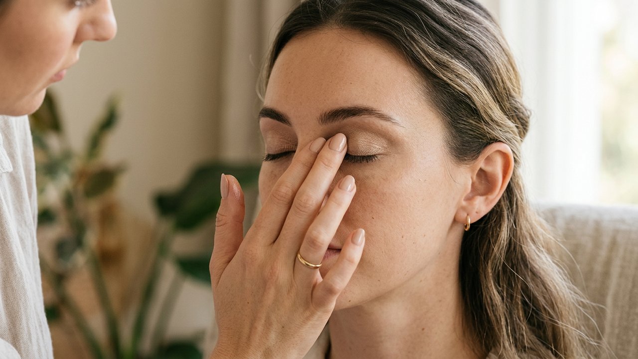 Application de fard à paupières crème avec le doigt