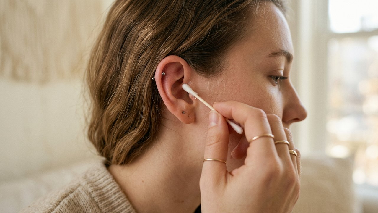 Nettoyage et désinfection d'un piercing helix avec solution saline