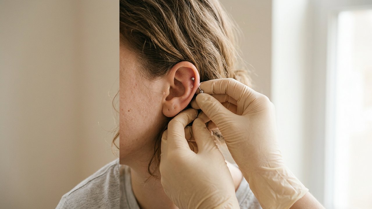 Déblocage d'un piercing helix coincé à l'aide de lubrifiant