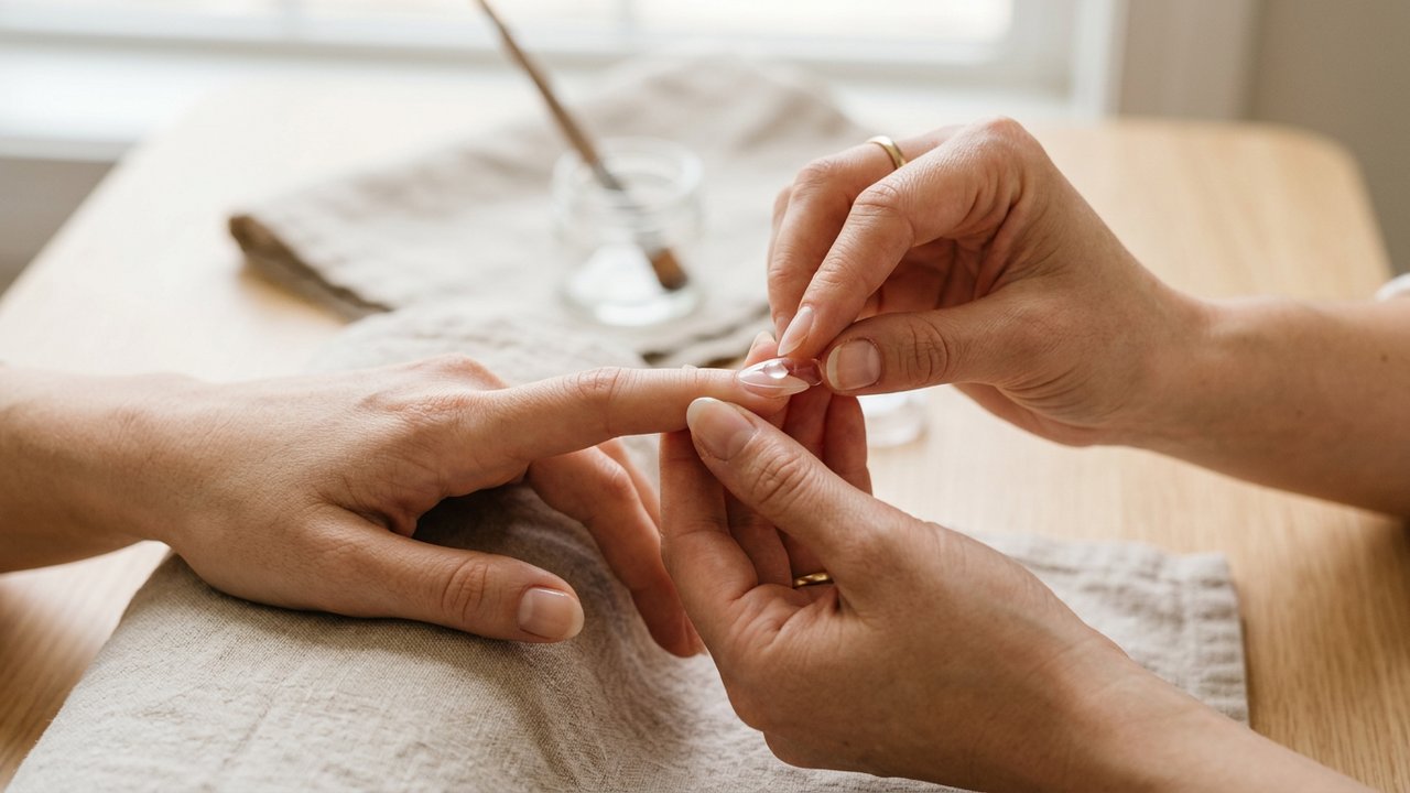 Positionnement et mise en place d'une capsule de press-on nail