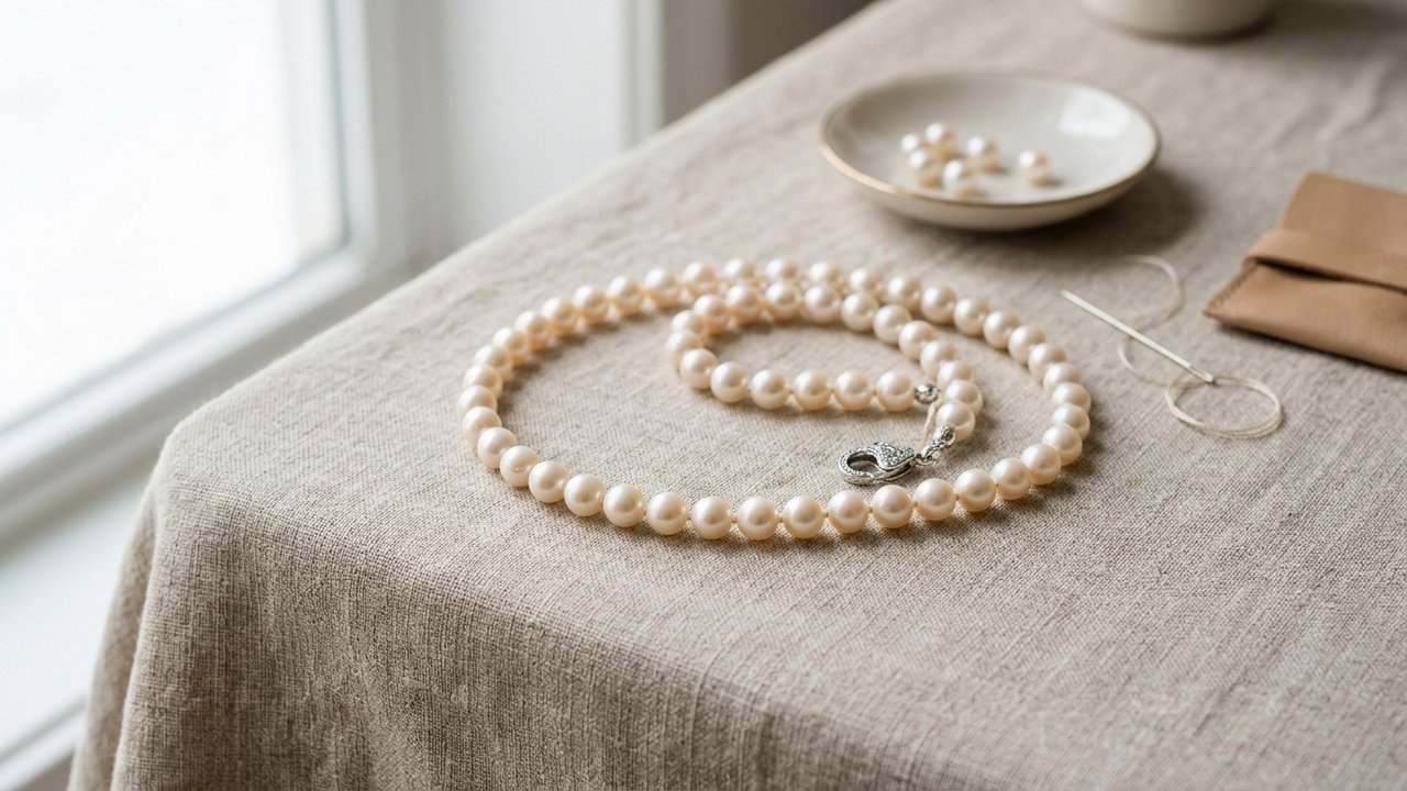 Collier de perles fraîchement renfilé et remis en état