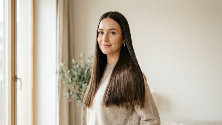 Cheveux lisses et brillants après un lissage brésilien à la kératine