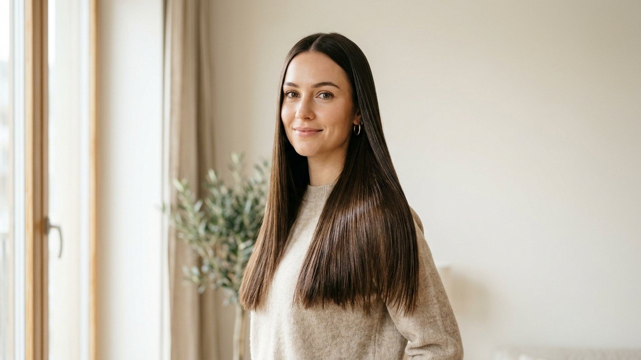 Cheveux lisses et brillants après un lissage brésilien à la kératine