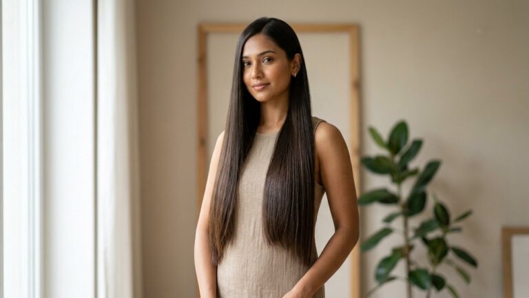 Résultat d'un lissage indien sur cheveux longs et lisses