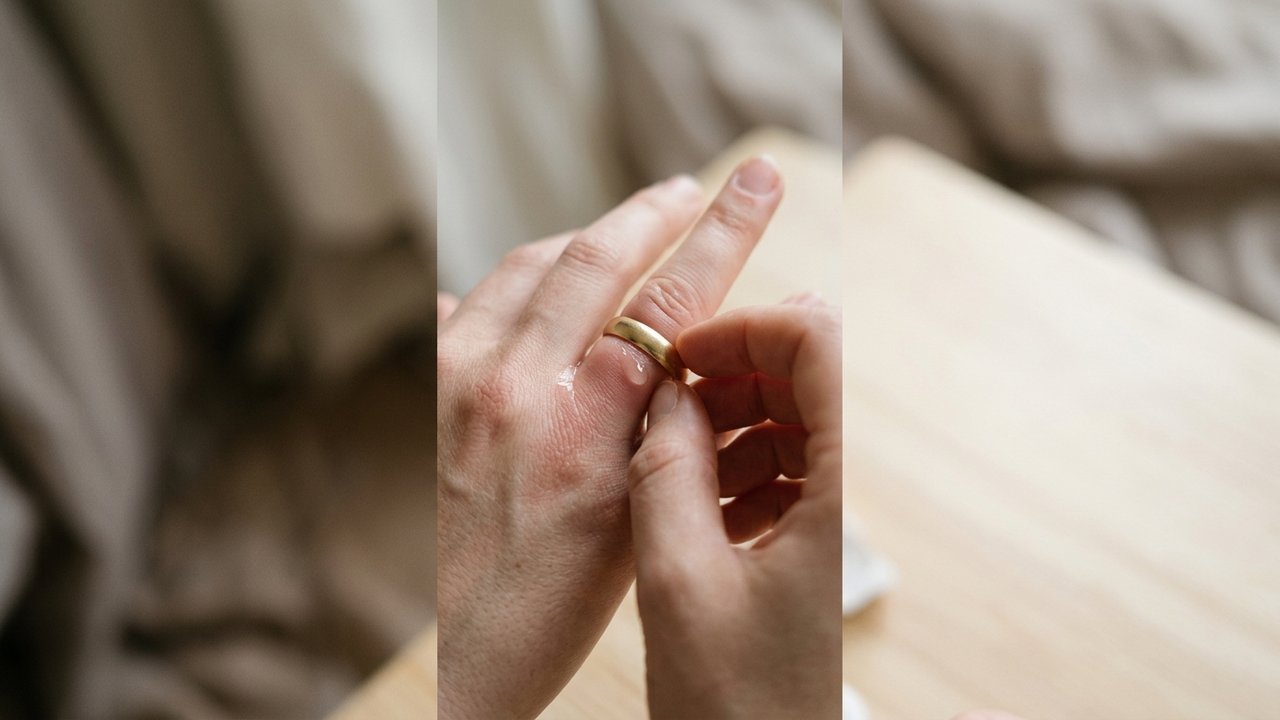 Retrait d'une bague coincée sur un doigt gonflé avec lubrifiant