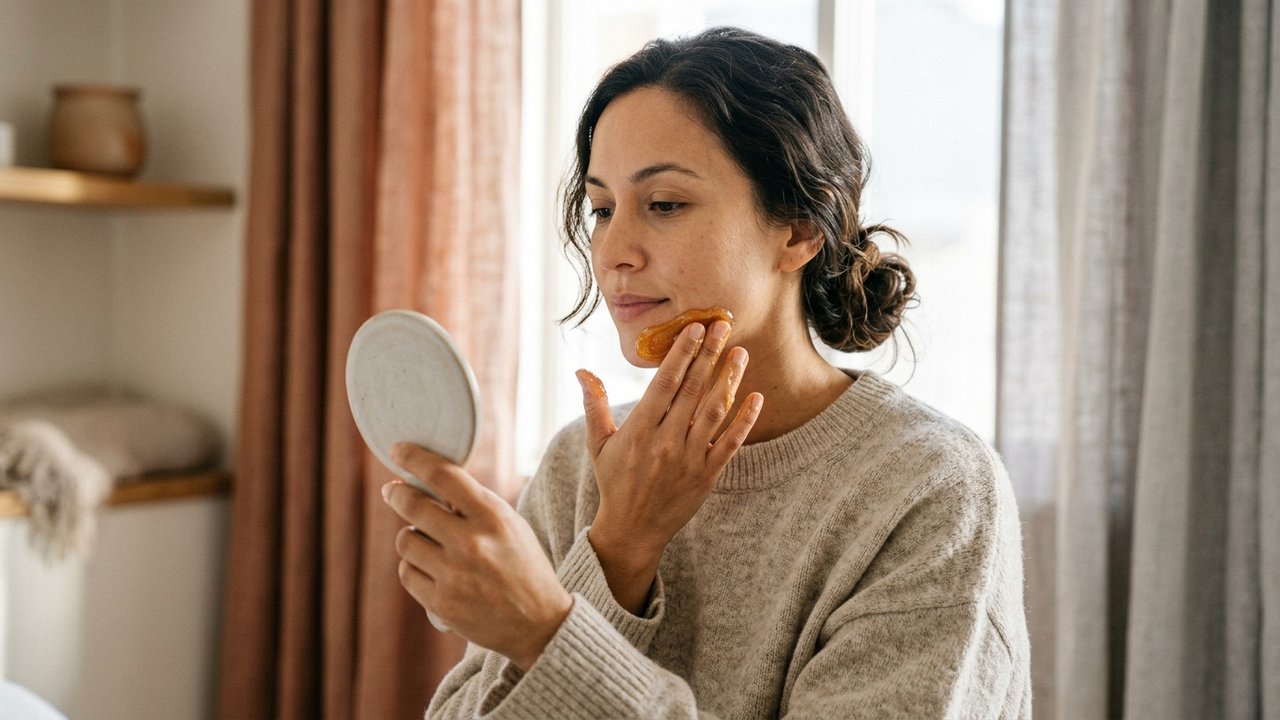 Application de sugaring pour enlever les poils du menton