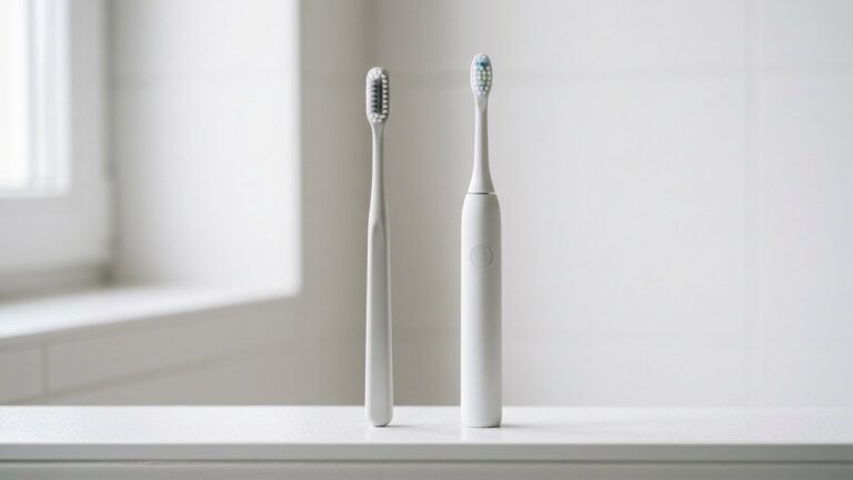Brosse à dents électrique et manuelle côte à côte