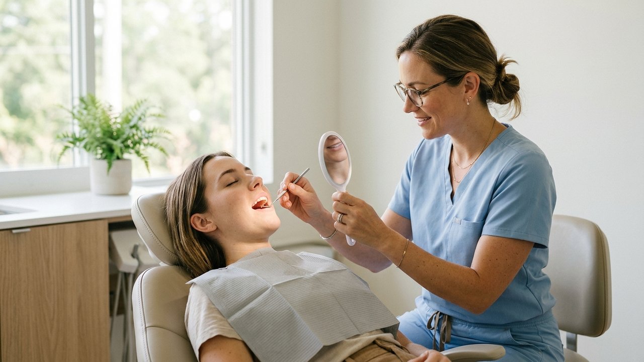 Dentiste recommandant une brosse à dents électrique à une patiente