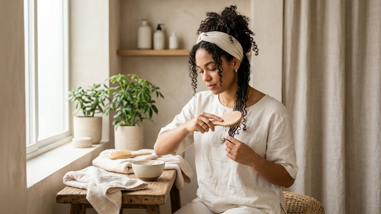 Application d'un masque capillaire sur cheveux crépus
