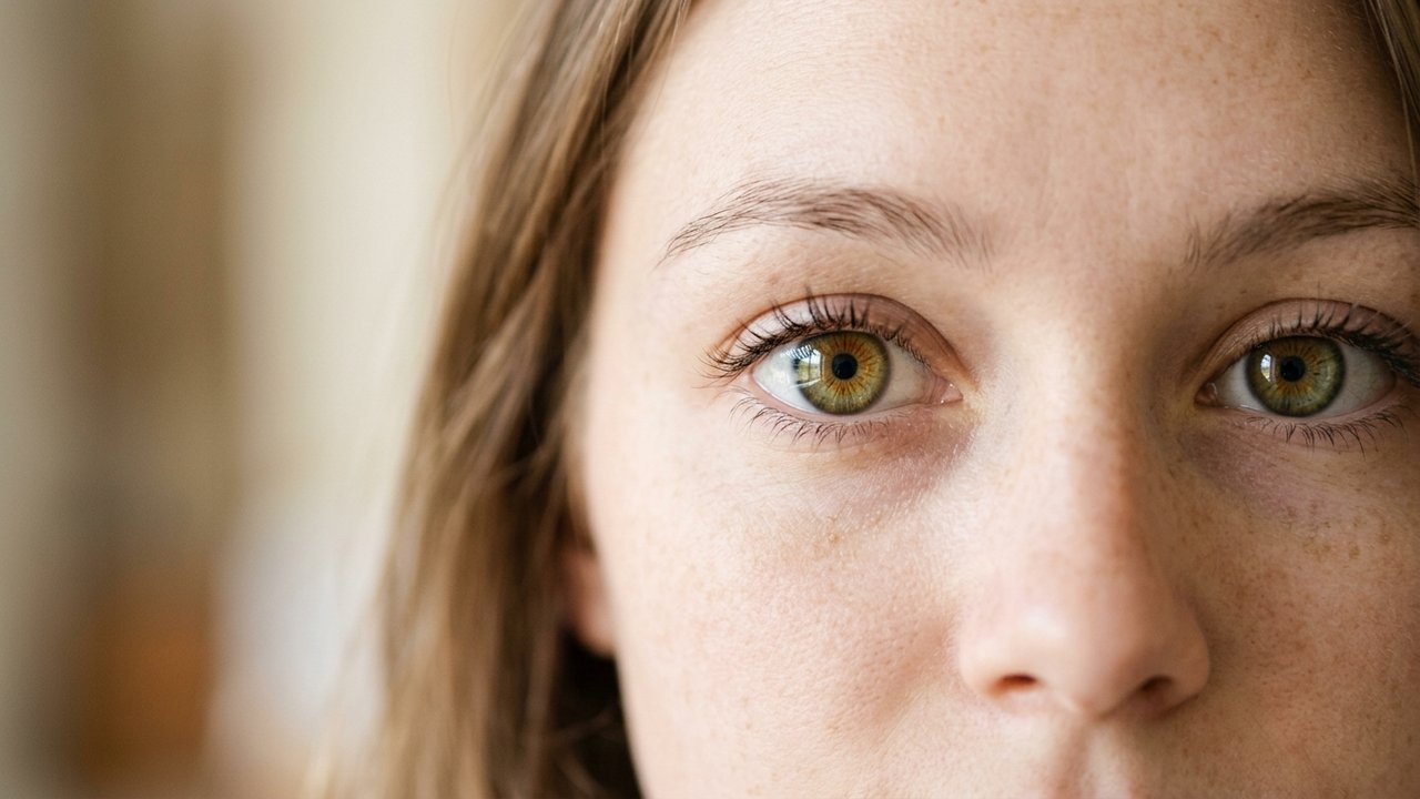 Yeux hazel avec dégradé de vert et marron dans l'iris