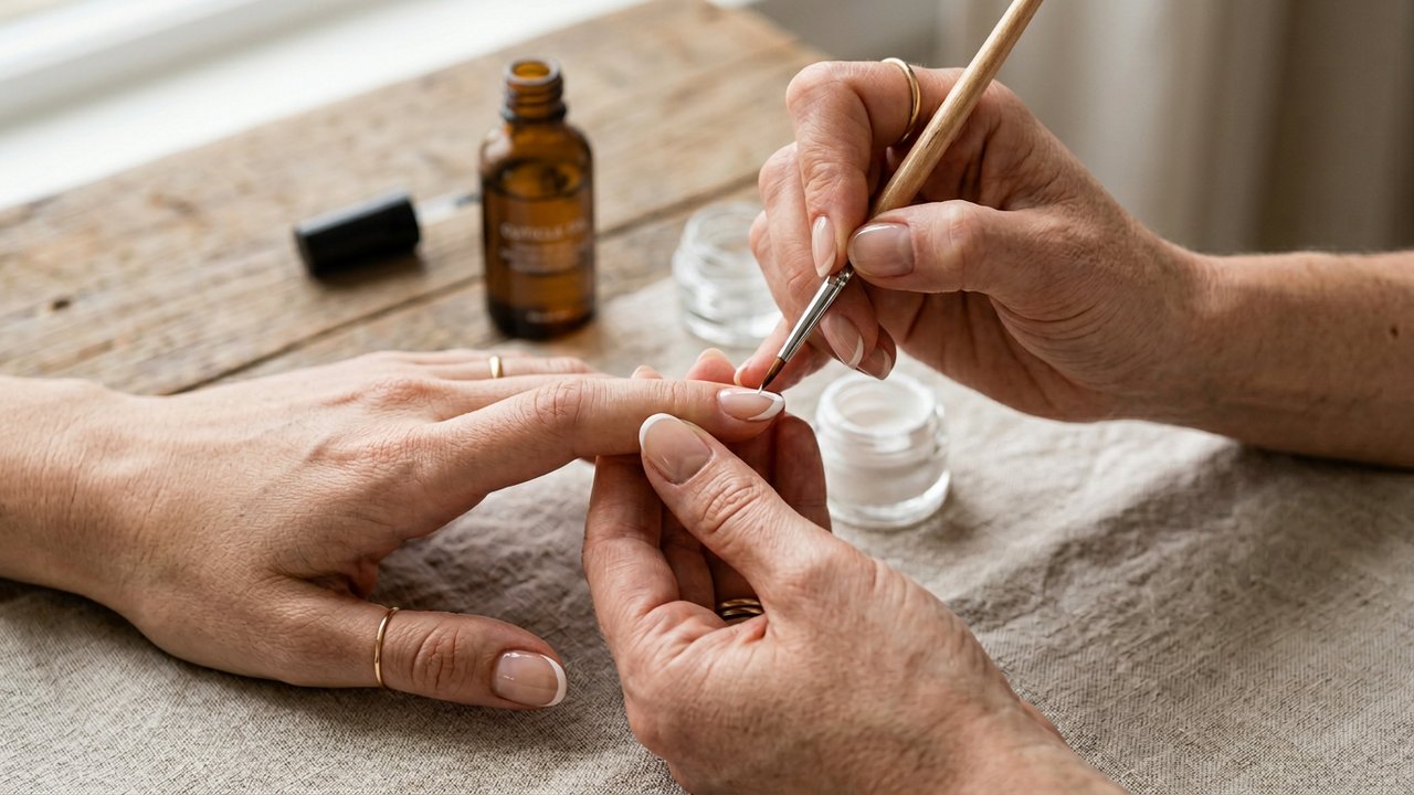 Application du vernis blanc semi-permanent pour tracer la ligne de la french