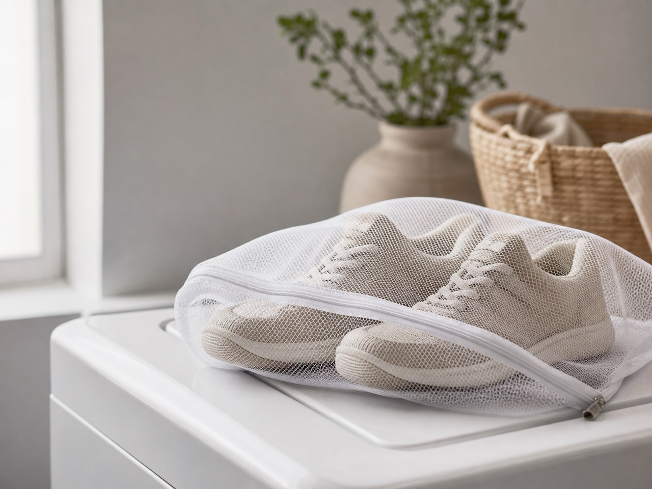 Baskets en textile placées dans un filet de lavage