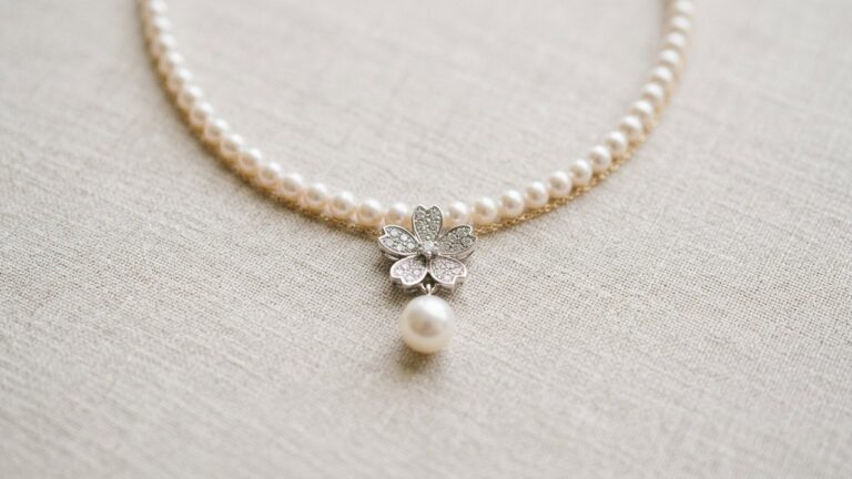 Collier de perles japonais avec pendentif floral délicat