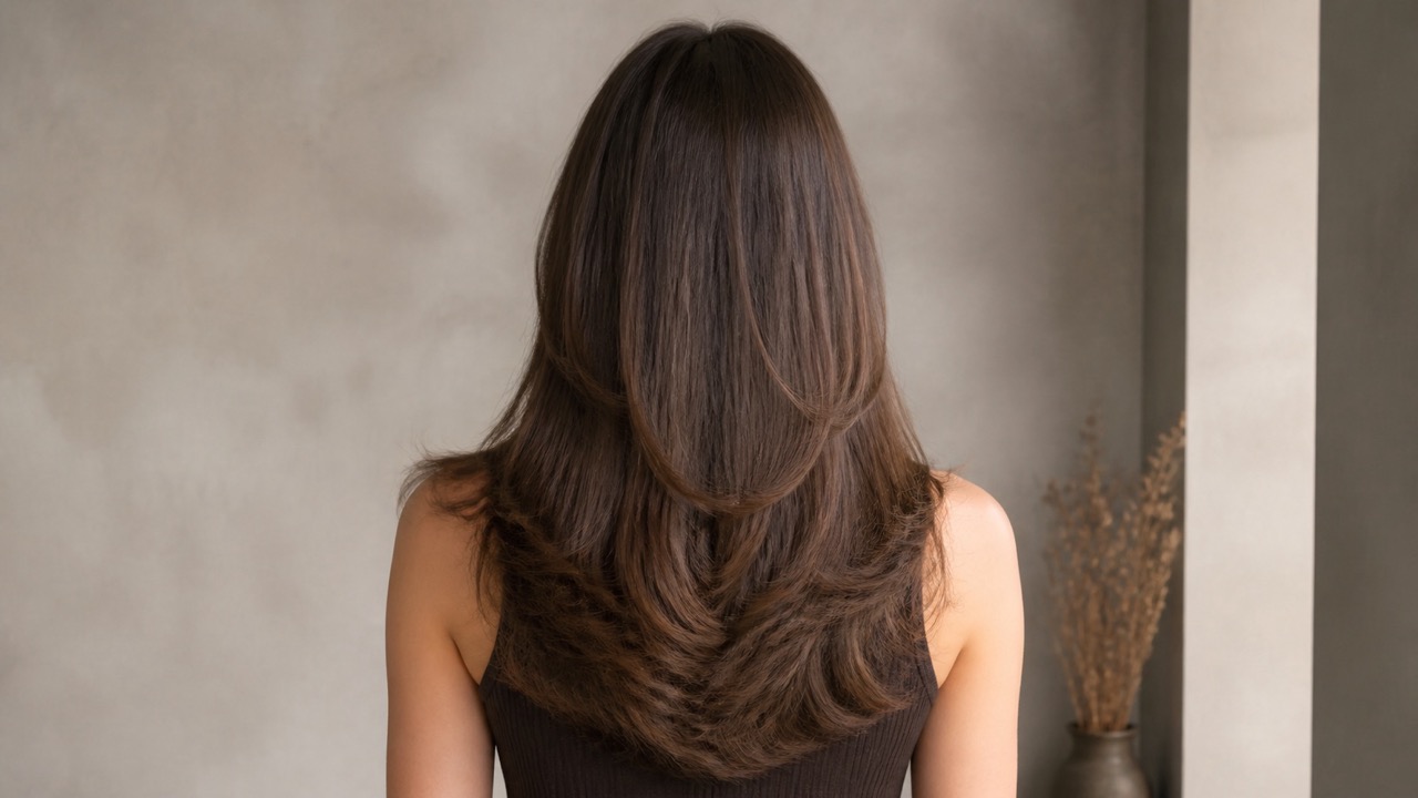 Cheveux longs dégradés avec mouvement naturel dans une lumière douce