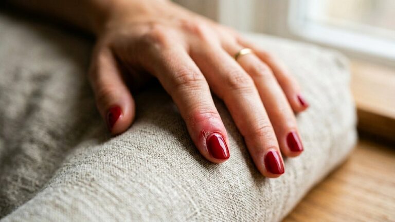 Doigt qui gratte après vernis semi-permanent avec rougeur et irritation
