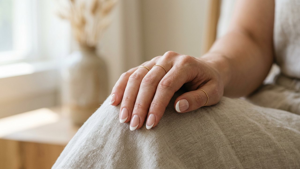 French manucure en vernis semi-permanent avec ligne blanche nette