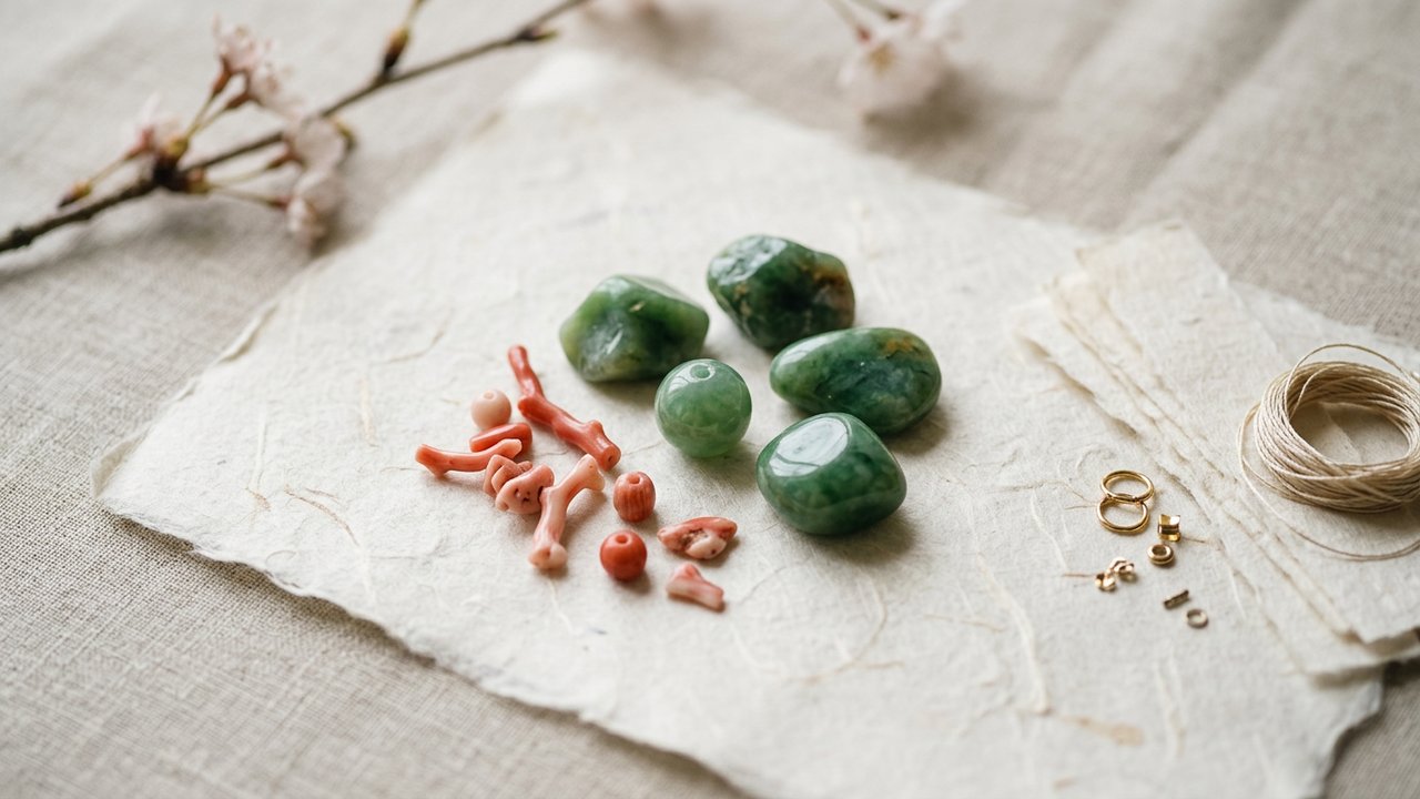 Matériaux typiques des bijoux japonais : jade, corail et papier washi