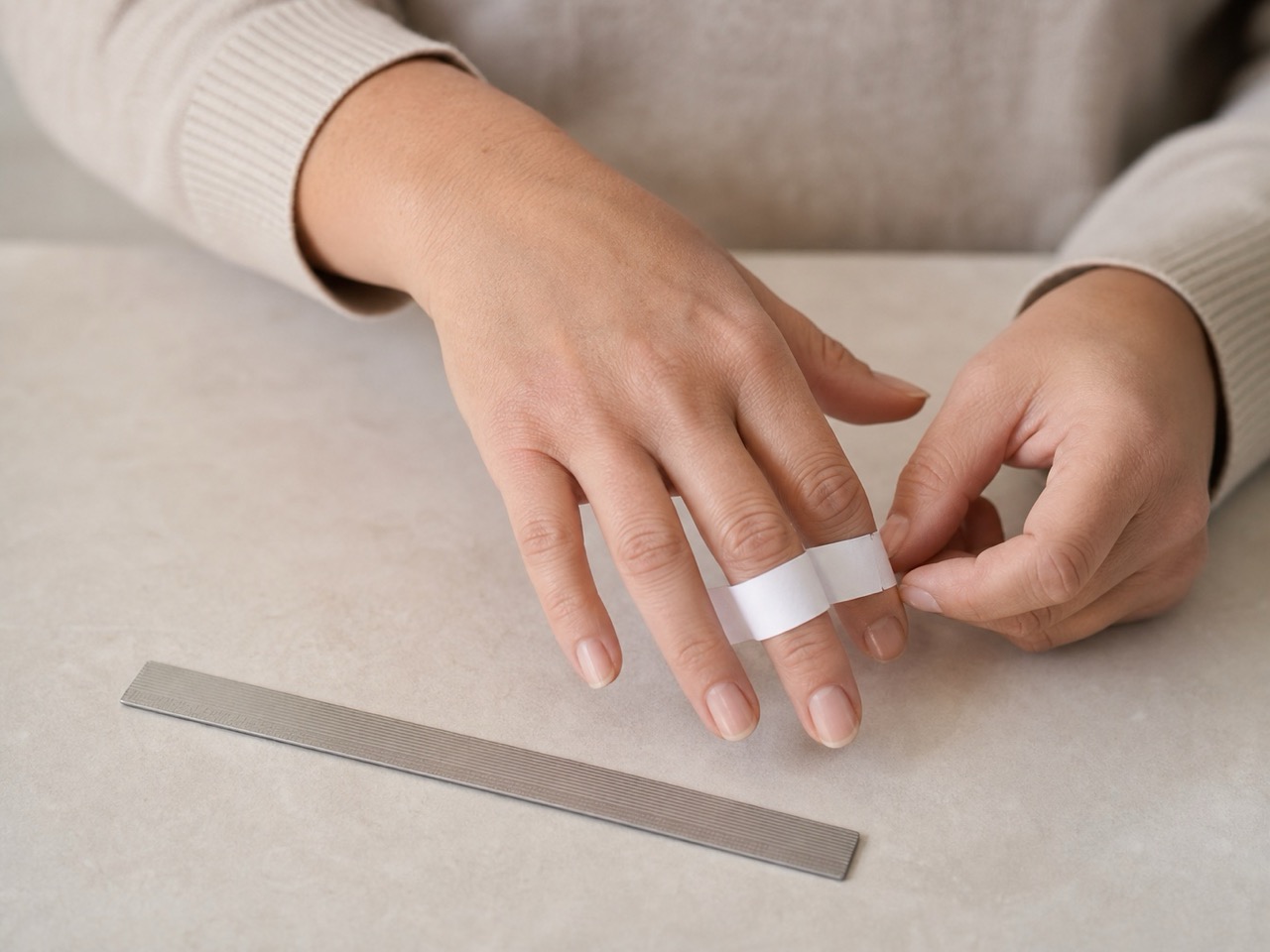 Doigt mesuré avec une bande de papier et une règle