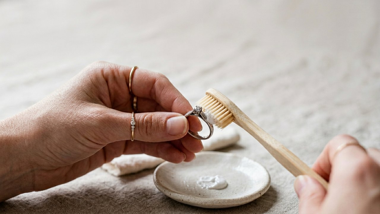 Nettoyage d'un bijou en argent avec du dentifrice blanc