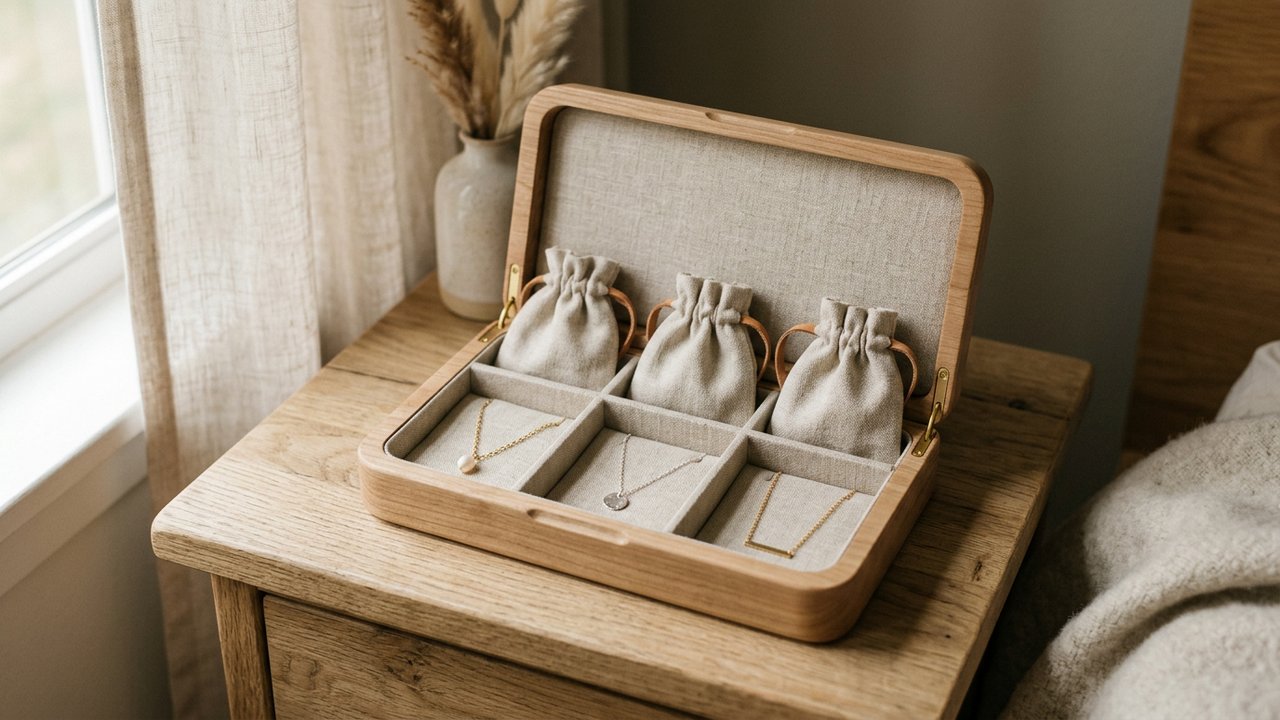Boîte de rangement organisée avec compartiments pour colliers