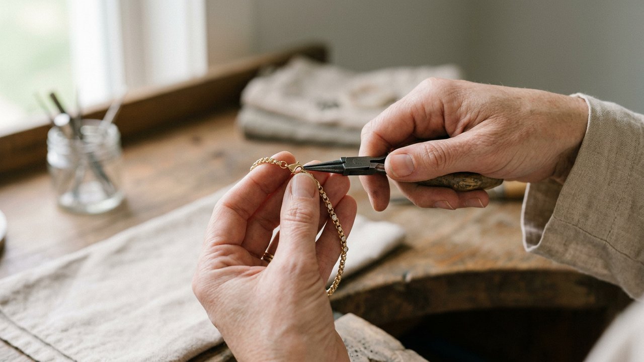 Réparation du fermoir d'un bracelet par un bijoutier