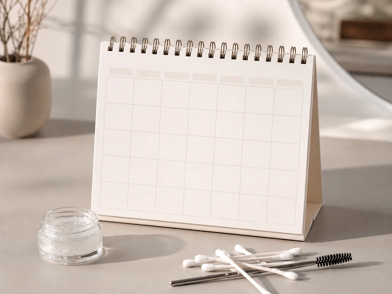 Calendrier de soin microblading avec coton-tige et baume neutre