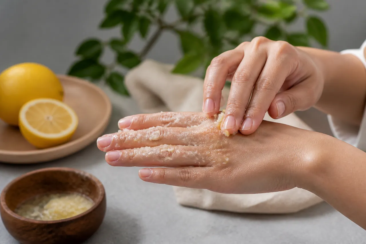 Pâte citron et sel pour enlever l’autobronzant des mains