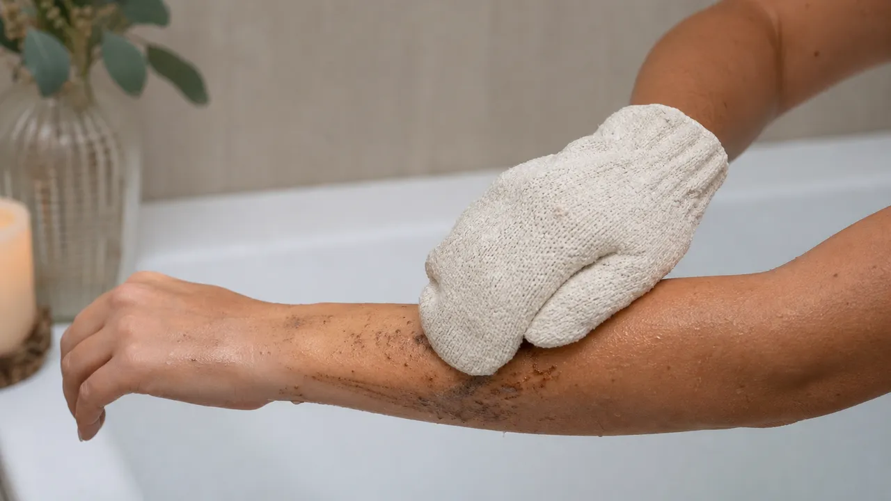 Gommage pour enlever l’autobronzant sur l’avant-bras