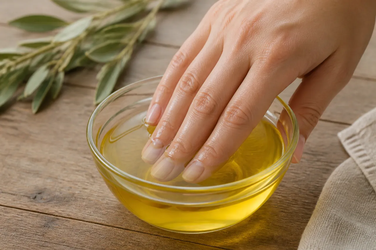 Trempage des ongles dans l'huile chaude pour ramollir le vernis semi-permanent