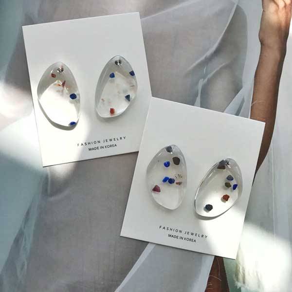 Boucles d'Oreilles Coréennes Transparente Pierre 3