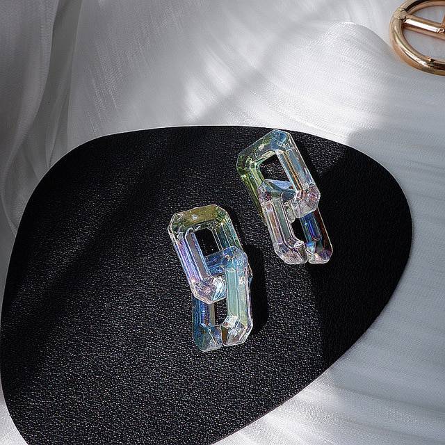 Boucles d'Oreilles Coréennes Chaîne carrée Holographique