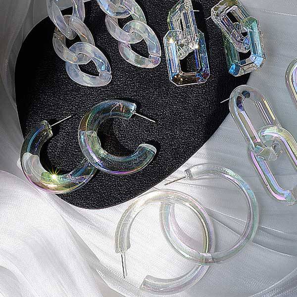 Boucles d'Oreilles Coréennes grands anneaux Holographiques
