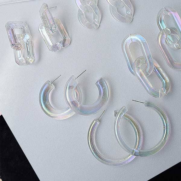 Boucles d'Oreilles Coréennes Chaîne rondes Holographique