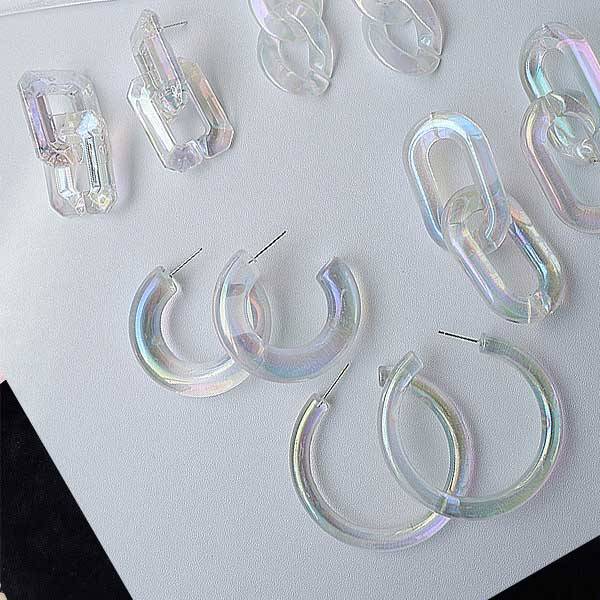 Boucles d'Oreilles Coréennes Chaîne rondes Holographique 5