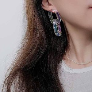 Boucles d'Oreilles Coréennes Chaîne rondes Holographique