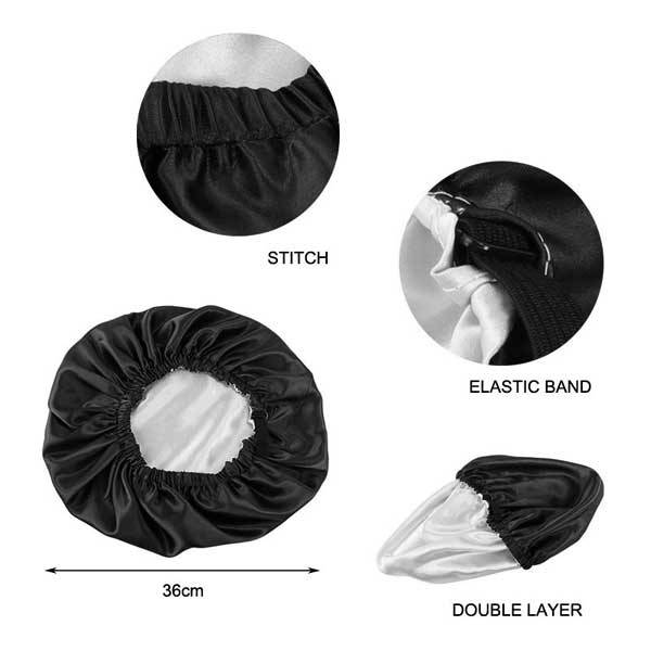 Bonnet de Nuit de protection cheveux en Satin noir réversible 2