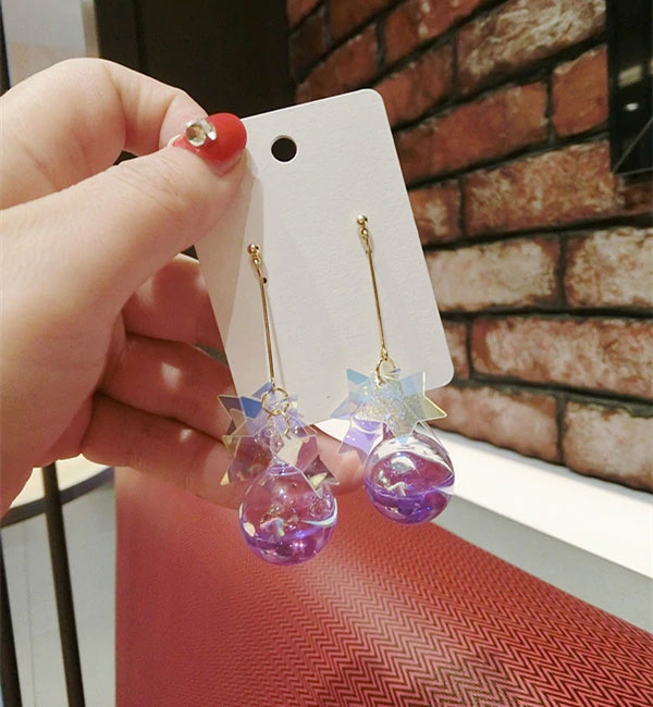 Boucles d'Oreilles Coréennes Bulles & Étoiles Roses