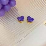 Boucles d'Oreilles Coréennes Coeur Violet