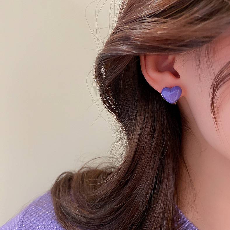 Boucles d'Oreilles Coréennes Coeur Violet